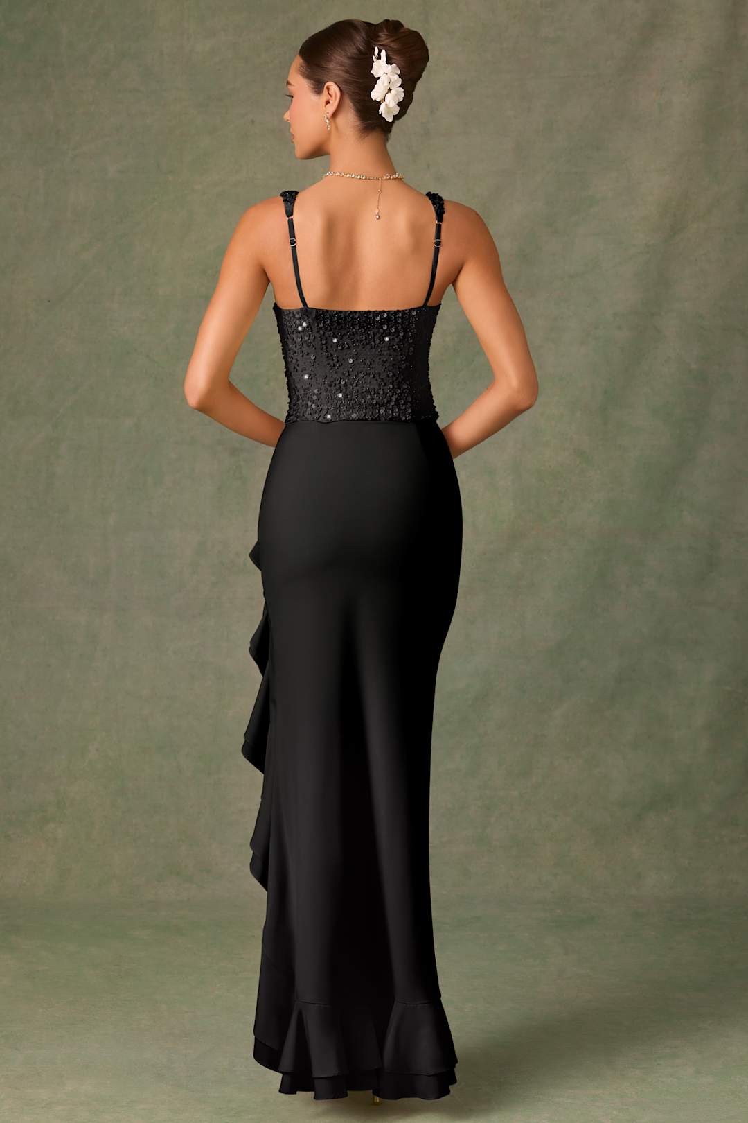 BELLA™ | VESTIDO CORSÉ DE SATÉN CON VOLANTES