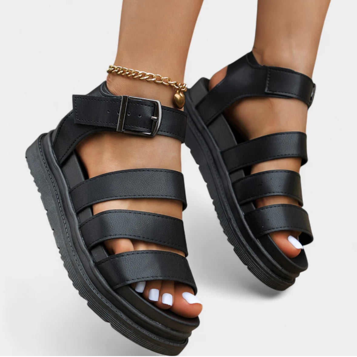 Atenea | Sandalias de plataforma luz dorada.