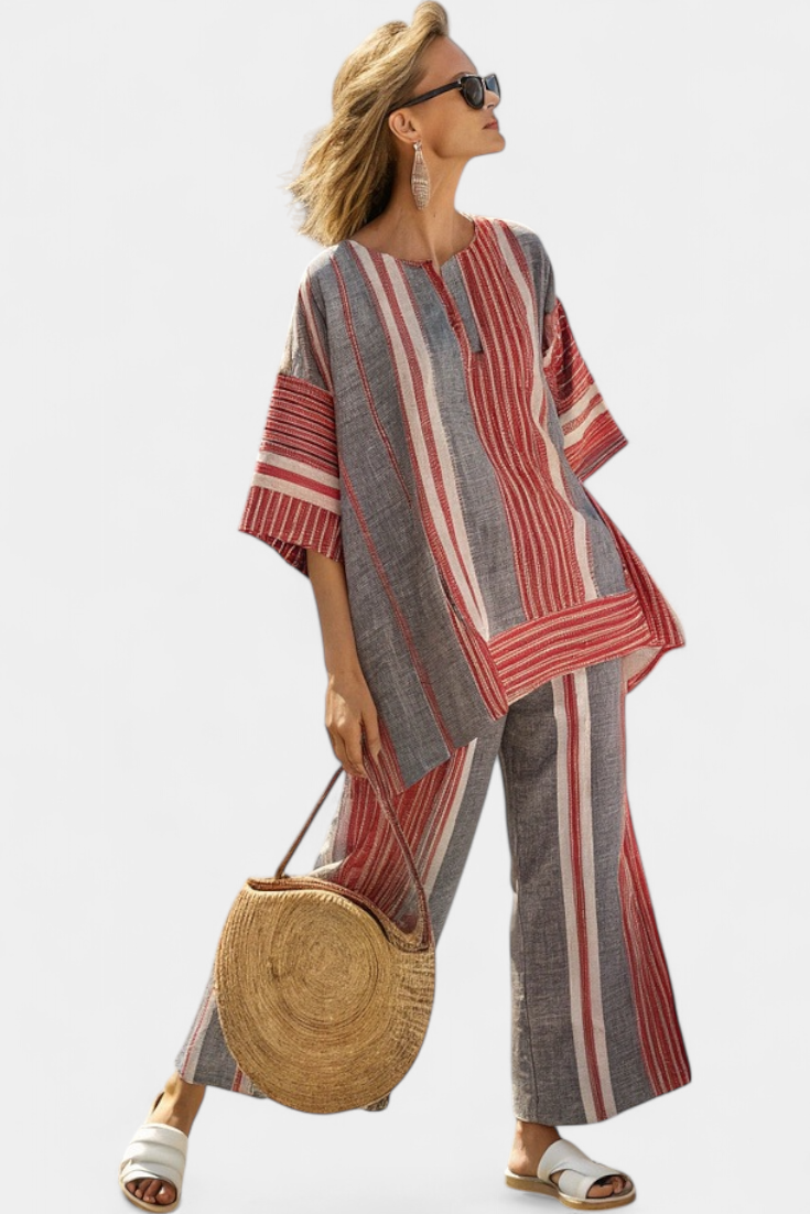 Sofia | Conjunto Oversize con Rayas rojas y gris