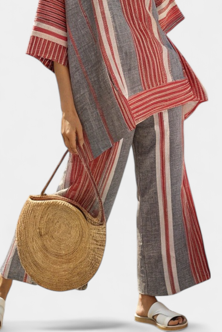 Sofia | Conjunto Oversize con Rayas rojas y gris
