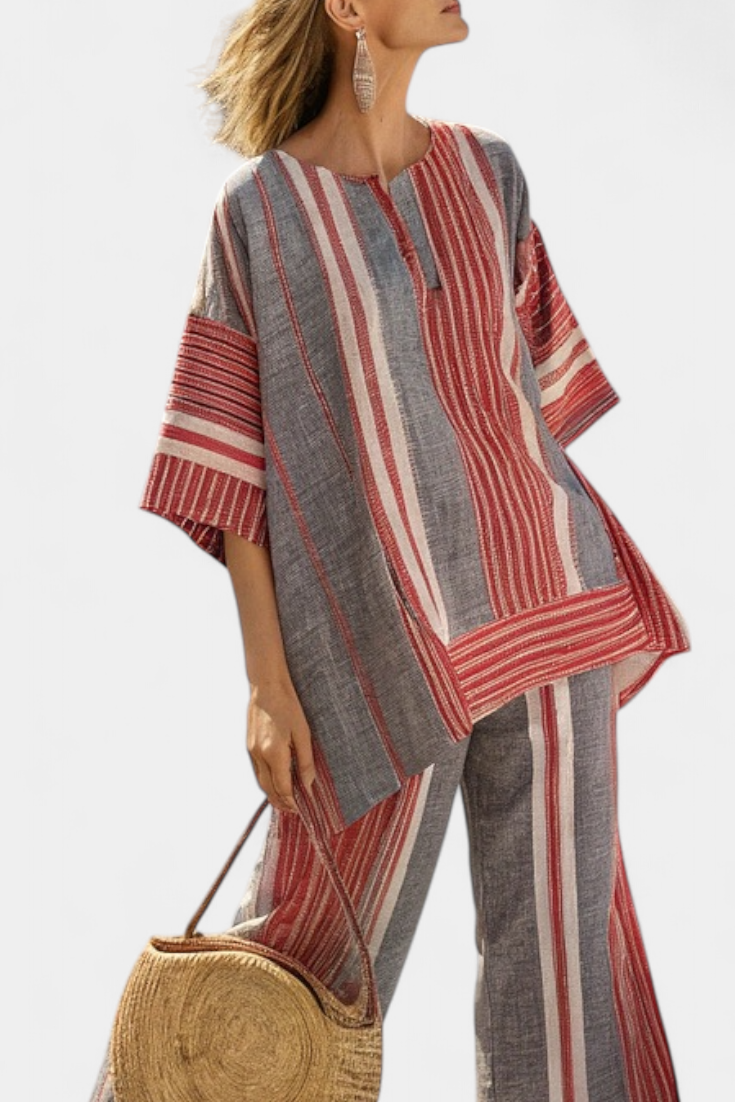 Sofia | Conjunto Oversize con Rayas rojas y gris