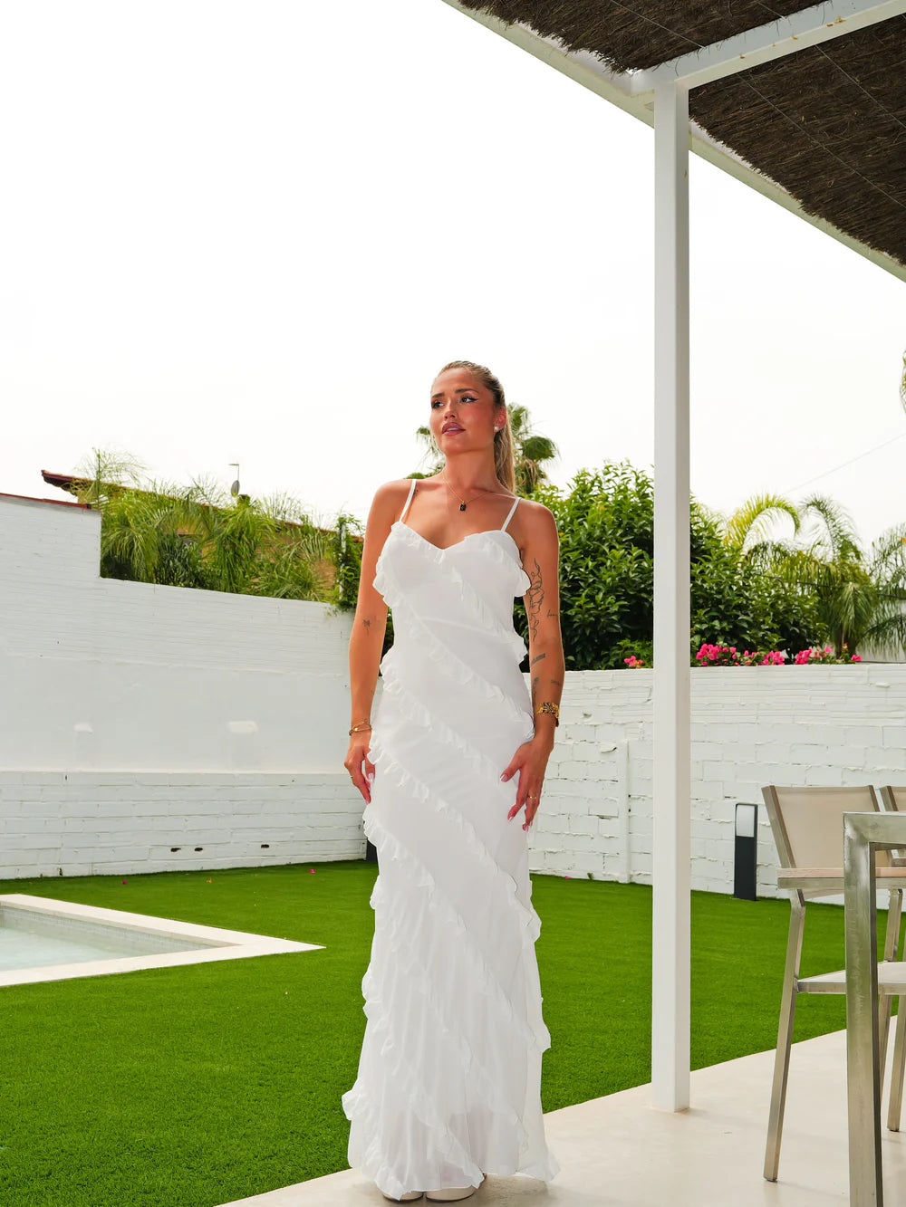 Leonor | Vestido Volantes Crepe Nude