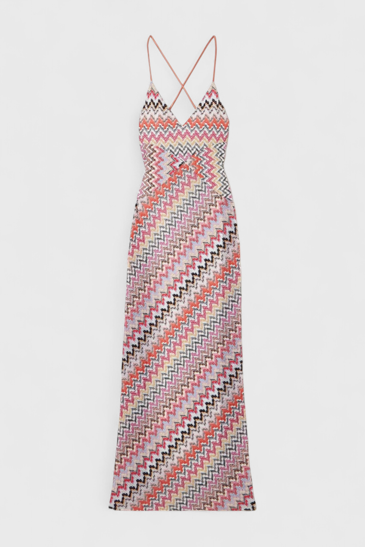 Italia | Vestido Largo Multicolor con Escote Profundo y Espalda Cruzada