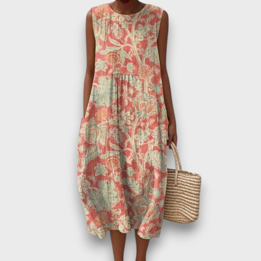 Thaleia: Vestido Midi Con Estampado Floral Vintage