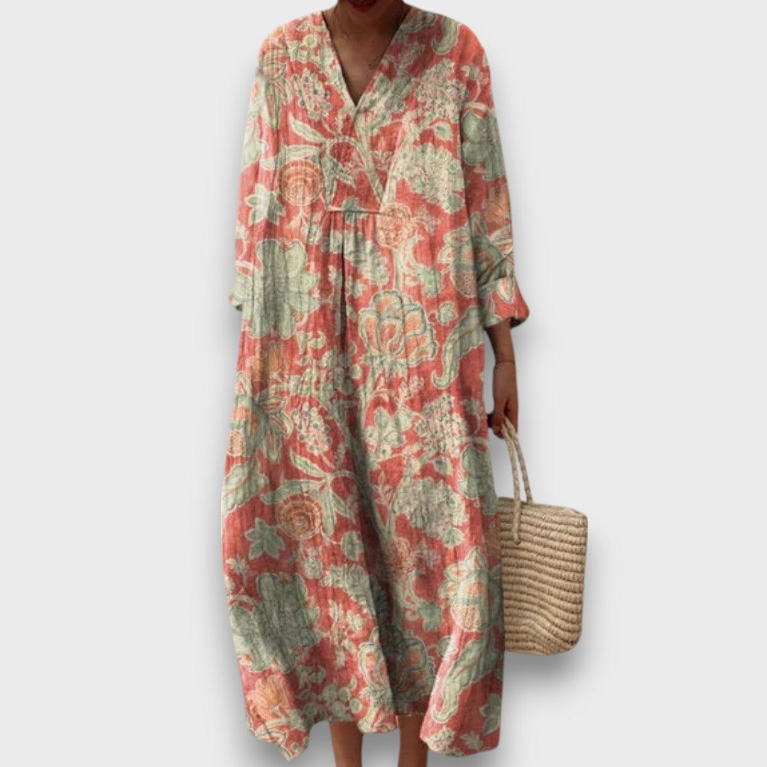 Thaleia: Vestido Midi Con Estampado Floral Vintage