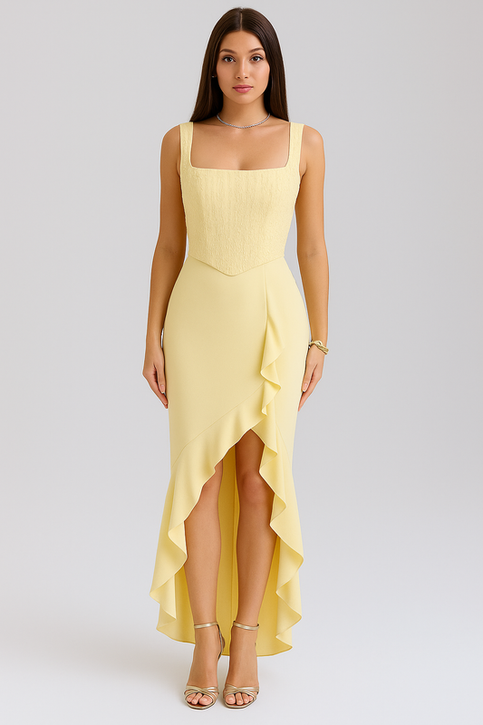 BELLA™ | VESTIDO CORSÉ DE SATÉN CON VOLANTES