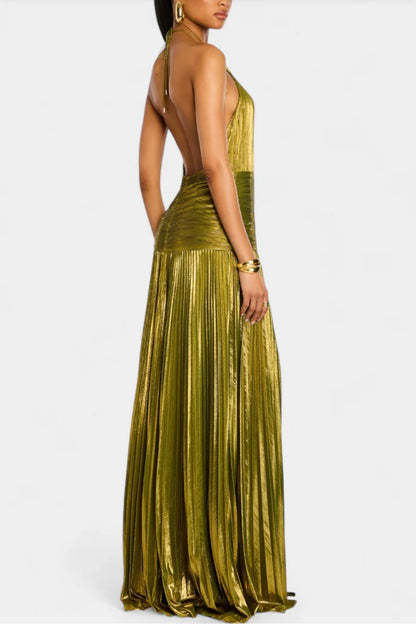 Marisa | Vestido Dorado con Abertura Lateral – Edición Limitada