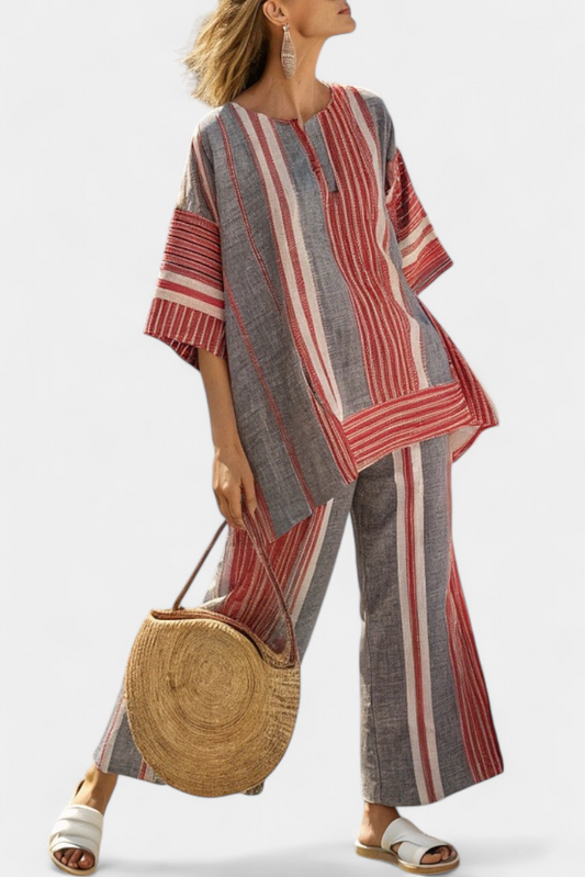 Sofia | Conjunto Oversize con Rayas rojas y gris