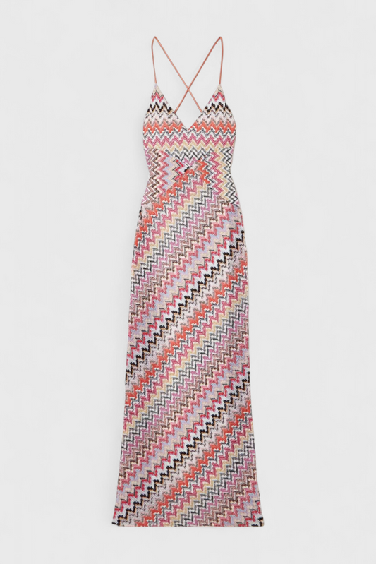 Italia | Vestido Largo Multicolor con Escote Profundo y Espalda Cruzada